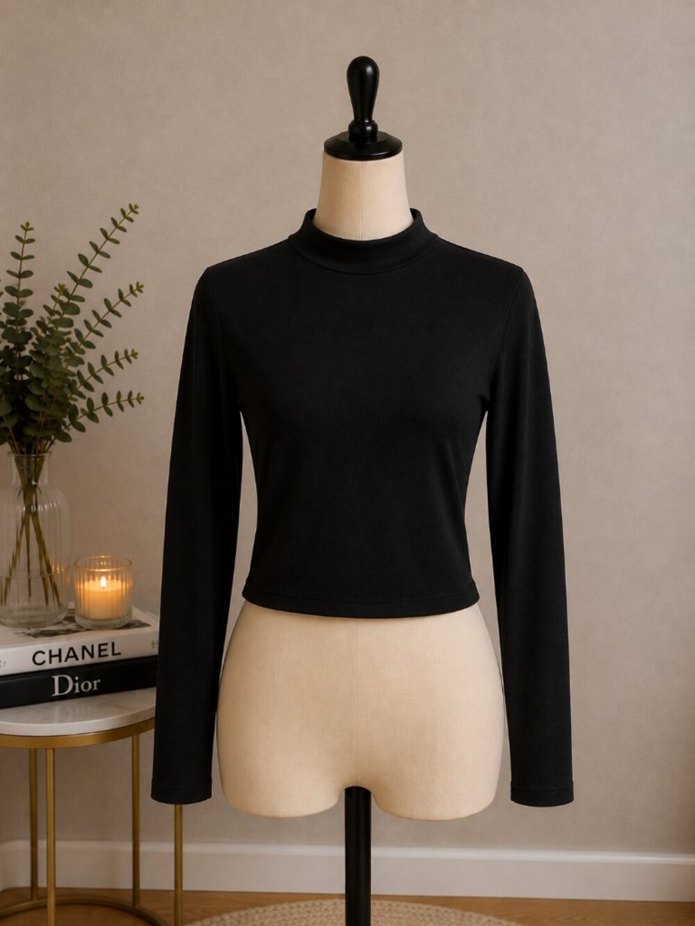 Black Mock Neck Long-Sleeve Tee